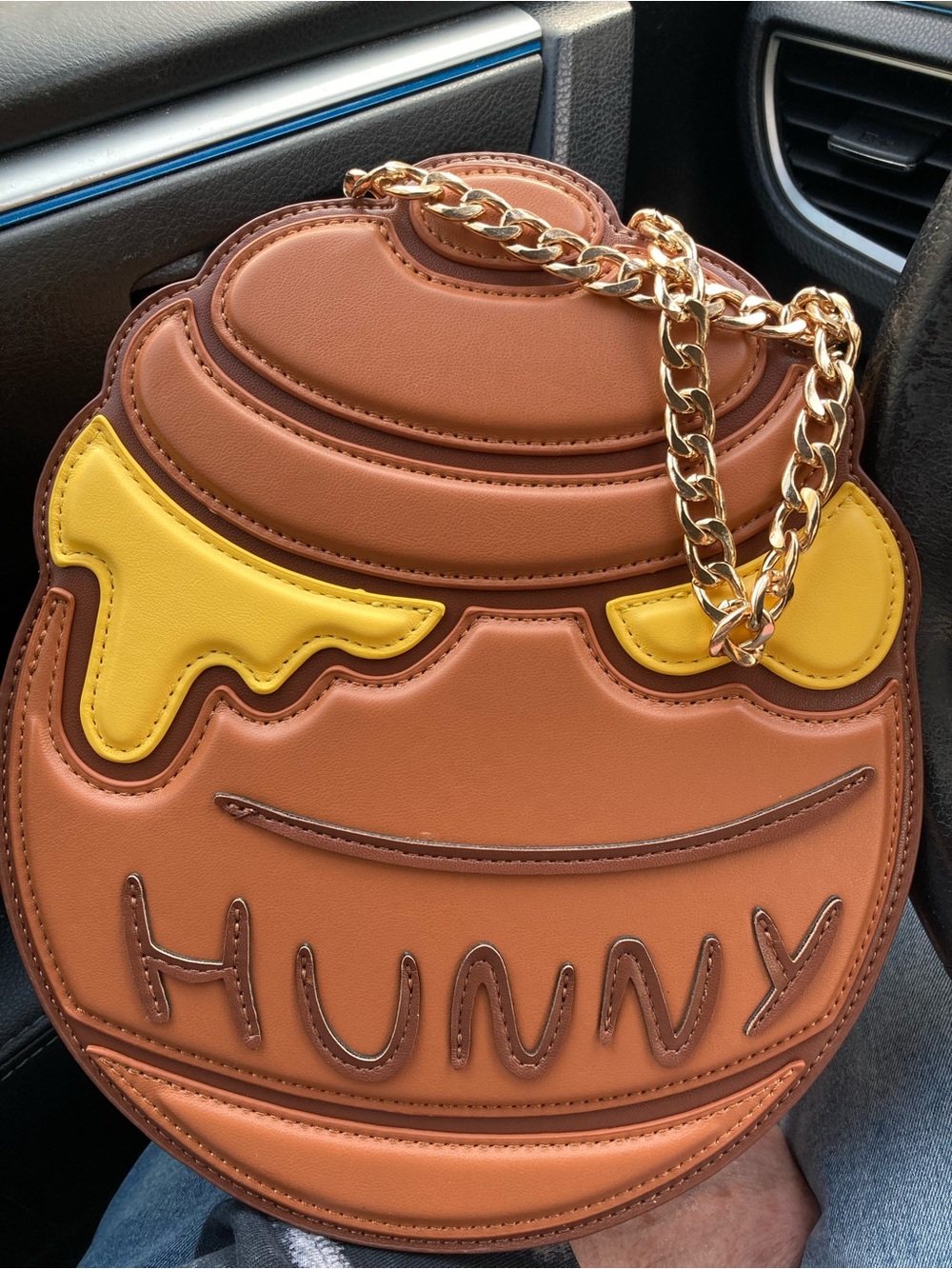 Hunny Pot Crossbody Bag in Brown with Yellow Accent